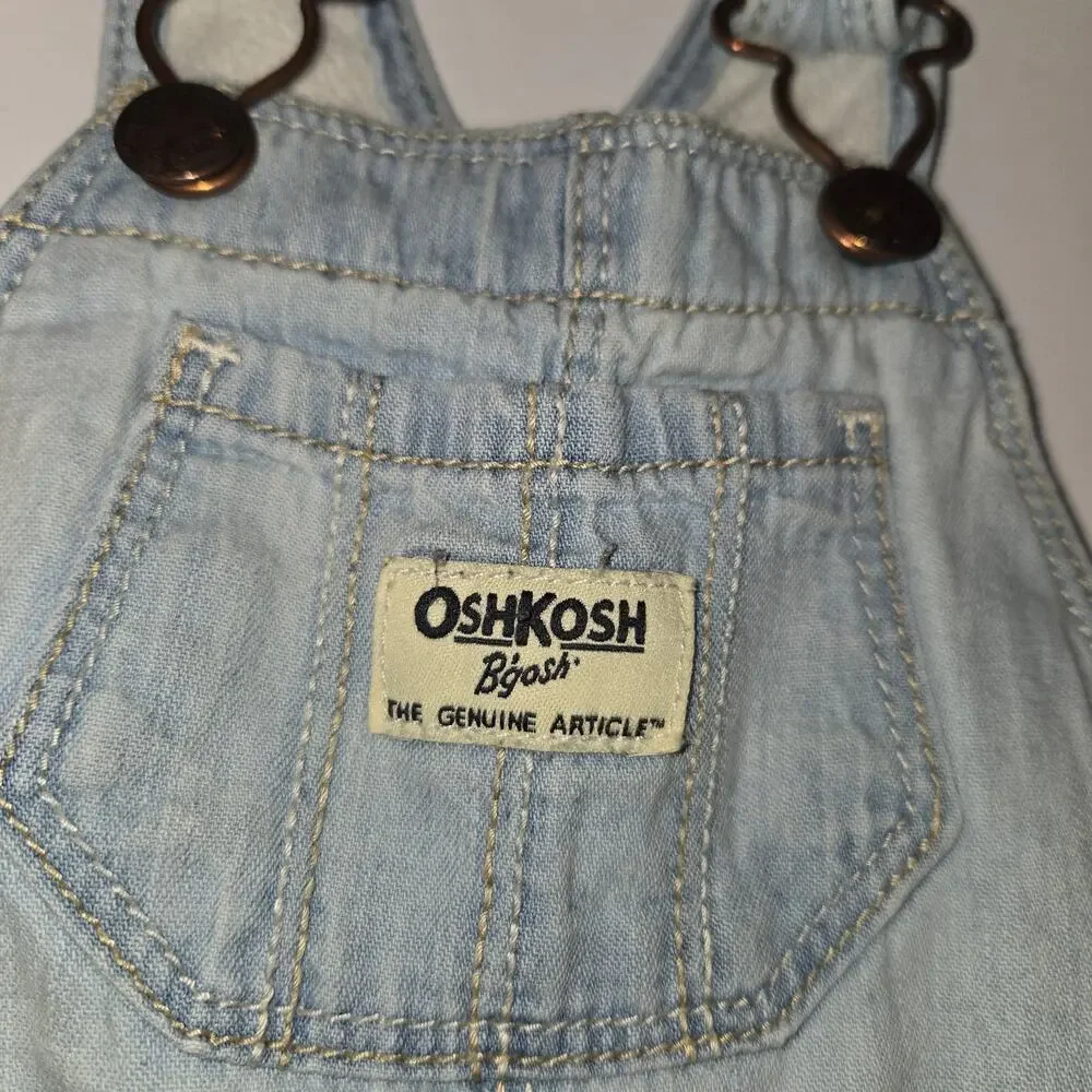 Oshkosh B'gosh 9 Month Blue Denim Lined Overalls Vestbak Baby Infant Snap Inseam